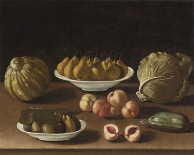 Nature morte avec poires, pêches, figues, un melon, chou et courge - Paolo Antonio Barbieri
