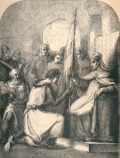 Hugues de Vermandois recevant une bannière consacrée du pape Urbain, 1869 - Paolo Priolo