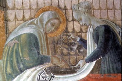 La Nativité de la Vierge, (détail) représentant Sainte Anne se lavant les mains, de la Chapelle de l