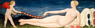 Vénus sur des coussins tenant une guirlande de fleurs avec un putto - Paolo di Stefano Badaloni Schiavo