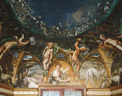 Cérès assistant à des événements entourée de chiens de chasse et de chérubins, tirée du Mythe de Diane et Actéon - Parmigianino