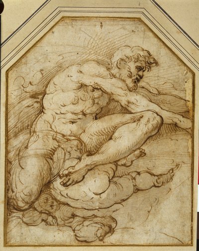 Figure masculine, portée dans les nuages par des putti - Parmigianino