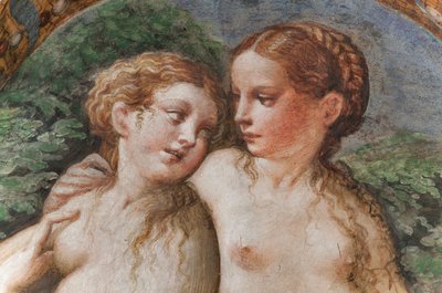 Deux nymphes assistant au bain de Diane, de la Chambre de Diane et Actéon (détail) - Parmigianino