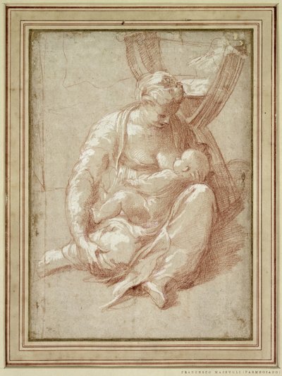 Vierge Assise sur le Sol, Allaitant l