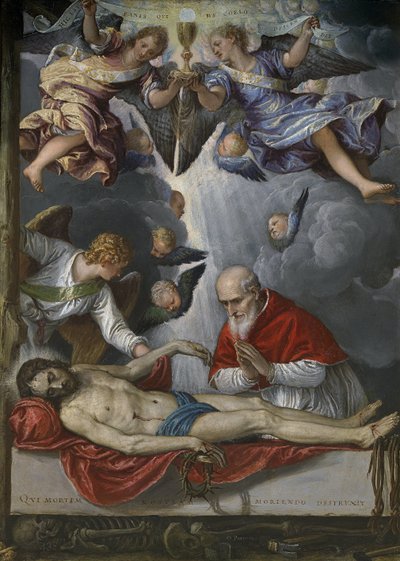 Christ mort, adoré par le pape Pie V - Parrasio Micheli