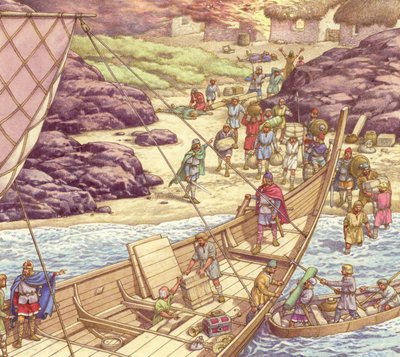Un raid viking (gouache sur papier) - Pat (1907-95) Nicolle