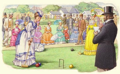 Une partie de croquet au All-England Club de Wimbledon (gouache sur papier) - Pat (1907-95) Nicolle