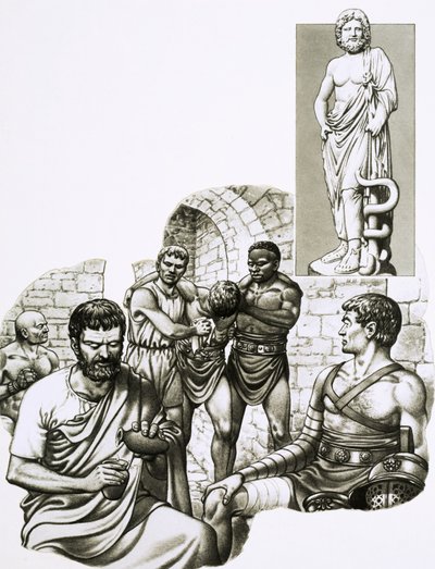 Lors des jeux de gladiateurs, un infirmier soigne les survivants. - Pat (1907-95) Nicolle