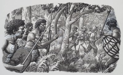 Aborigènes (gouache sur papier) - Pat (1907-95) Nicolle
