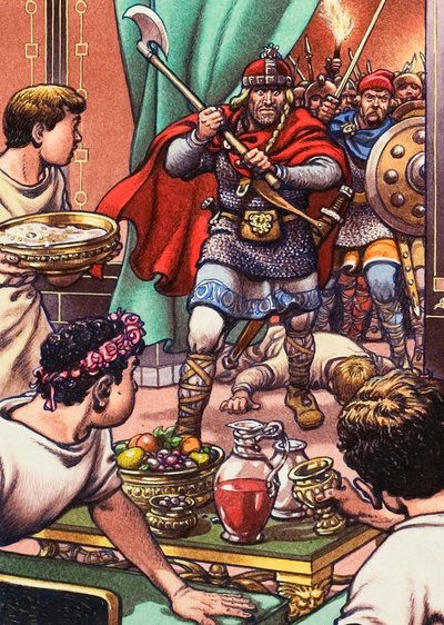 Des barbares envahissent un dîner romano-britannique - Pat (1907-95) Nicolle