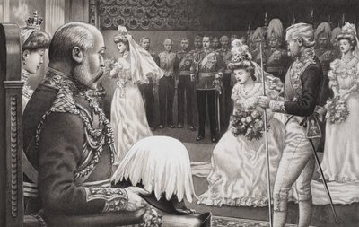 Présentation des débutantes à Edouard VII (1844-1925) et à la Reine Alexandra (1841-1910) (gouache sur papier) - Pat (1907-95) Nicolle