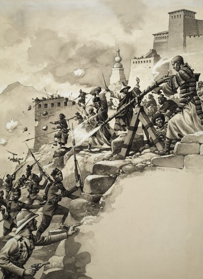 Assaut final sur le Tibet (gouache sur papier) - Pat (1907-95) Nicolle
