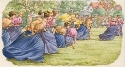 Le hockey, tel que pratiqué par les femmes en jupes longues (gouache sur papier) - Pat (1907-95) Nicolle
