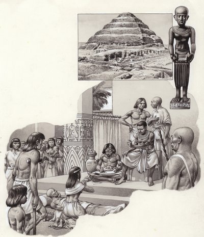 Imhotep "le bon médecin" donnant des conseils à un malade (gouache sur papier) - Pat (1907-95) Nicolle