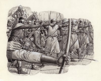 Arbalétriers à la bataille de Falkirk (gouache sur papier) - Pat (1907-95) Nicolle