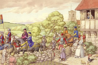 Le Prince Edward à cheval de Ludlow à Londres (gouache sur papier) - Pat (1907-95) Nicolle