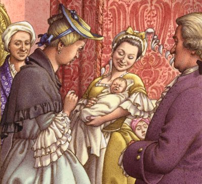 La reine Caroline tient sa petite-fille dans ses bras (gouache sur papier) - Pat (1907-95) Nicolle
