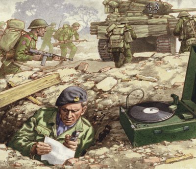 Reportage sur le débarquement en Normandie (gouache sur papier) - Pat (1907-95) Nicolle
