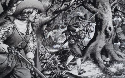 Braconnier du XVIIe siècle (gouache sur papier) - Pat (1907-95) Nicolle