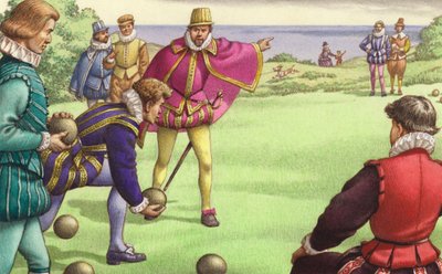 Sir Francis Drake jouant aux boules avant l