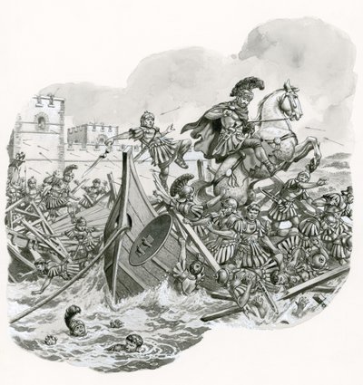 La bataille finale du pont Milvius en 312 après J.-C. (gouache sur papier) - Pat (1907-95) Nicolle