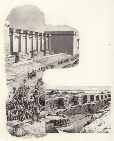 La forteresse de Buhen (gouache sur papier) - Pat (1907-95) Nicolle