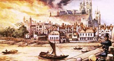 Les anciennes Chambres du Parlement détruites par un incendie en 1834 - Pat (1907-95) Nicolle