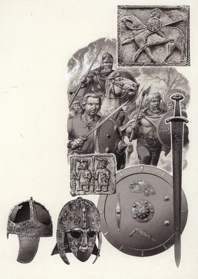 Les barbares qui ont détruit la Rome impériale (gouache sur papier) - Pat (1907-95) Nicolle