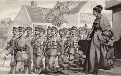 Soldats britanniques en marche (gouache sur papier) - Pat (1907-95) Nicolle