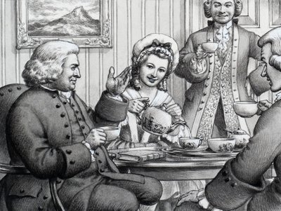 Le Dr Johnson prend le thé, diverti par M. et Mme Thrale - Pat (1907-95) Nicolle