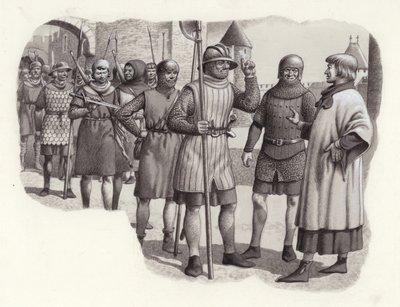 Fantassins du XIVe siècle (gouache sur papier) - Pat (1907-95) Nicolle