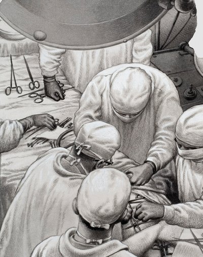 La chirurgie cardiaque, dont les pionniers sont des hommes comme le professeur Christiaan Barnard (gouache sur papier) - Pat (1907 95) Nicolle