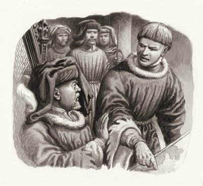 Le roi Henri IV et le prince Hal (gouache sur papier) - Pat (1907-95) Nicolle