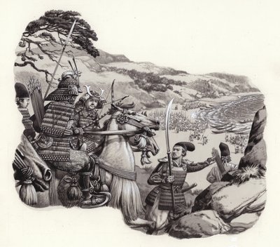 Les Mongols envahissent le Japon (gouache sur papier) - Pat (1907-95) Nicolle