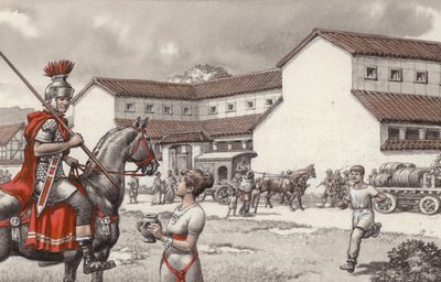 Relais de poste en Grande-Bretagne romaine (gouache sur papier) - Pat (1907 95) Nicolle