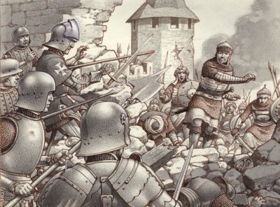 Le siège de Rhodes en 1522 (gouache sur papier) - Pat (1907-95) Nicolle