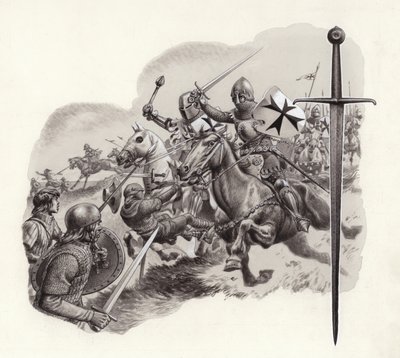 Les chevaliers teutoniques (gouache sur papier) - Pat (1907-95) Nicolle