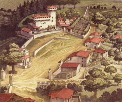 La villa fortifiée de la famille Médicis à Trebbio (gouache sur papier) - Pat (1907-95) Nicolle