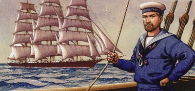Marin bien habillé et voilier à gréement carré (gouache sur papier) - Pat (1907-95) Nicolle