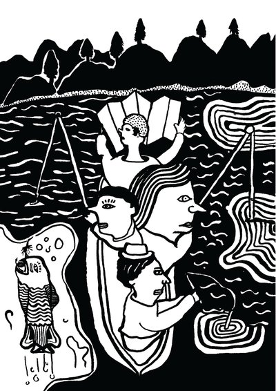 Attraper un poisson, 2014 (encre et pinceau) - Pat Macdonald