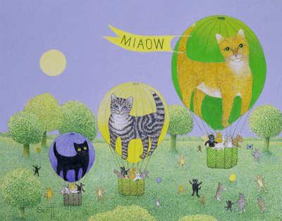 Cat Balloon Race (acrylique sur toile) - Pat Scott