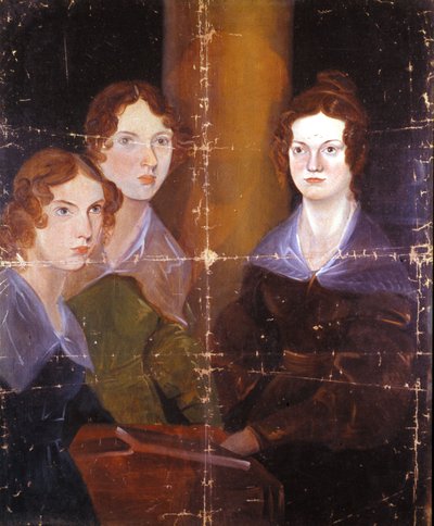 Portrait des trois sœurs Brontë : Charlotte Brontë (1816-1855), Emily Brontë (1818-1848) et Anne Brontë (1820-1849), écrivaines anglaises. Peinture de leur frère Branwell Patrick Brontë (1817-1848). 1834. - Patrick Branwell Bronte