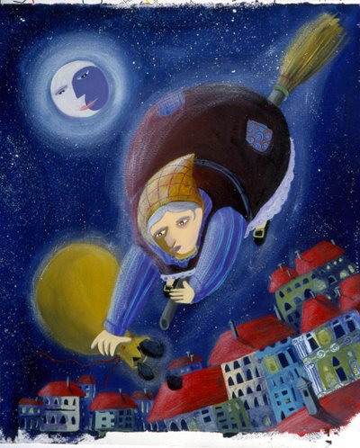 La Befana, sur son balai - Illustration de Patrizia La Porta - Patrizia La Porta