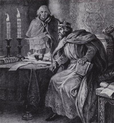 Alfred le Grand, roi de Wessex, et ses horloges à bougie - Paul (after) Hardy