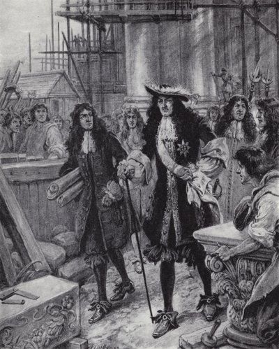 Le roi Charles II supervisant la reconstruction de la cathédrale Saint-Paul après le grand incendie de Londres - Paul (after) Hardy