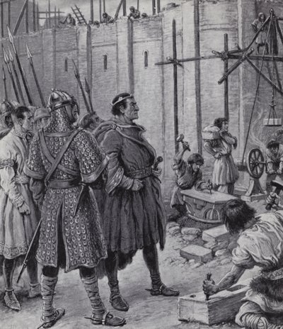 Guillaume le Conquérant supervisant la construction de la Tour de Londres (lithographie) - Paul (after) Hardy