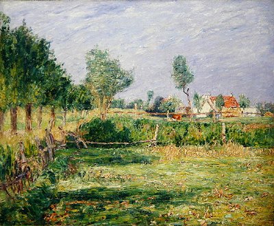 Hollande, paysage avec fermes derrière des jardins - Paul Baum