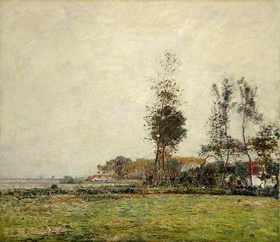 Paysage de Hollande avec arbres et maisons - Paul Baum