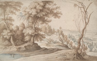 Paysage avec arbres et vue sur une vallée - Paul Bril