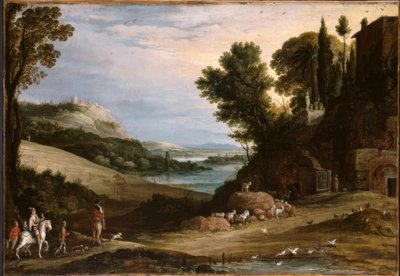 P.Bril, Paysage italianisant avec chasse au faucon - Paul Bril